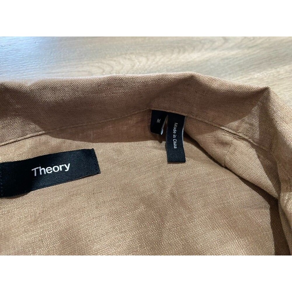 Theory Daze 100% Linen Button Down Shirt Men's M Short Sleeve Blue Camp Collar - Picture 4 of 8